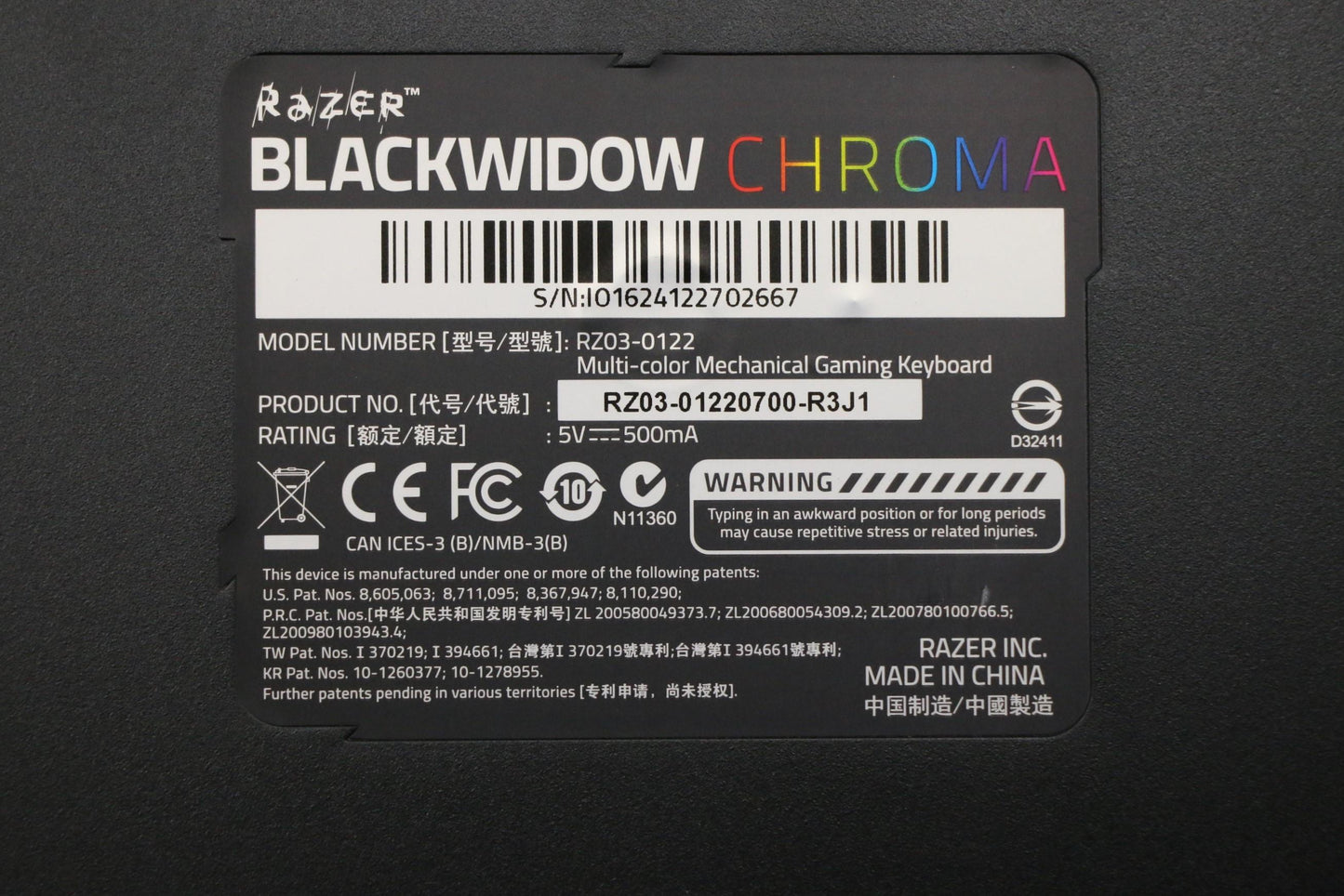 Lenovo 01FJ022 Razerblackwidowchromak/B