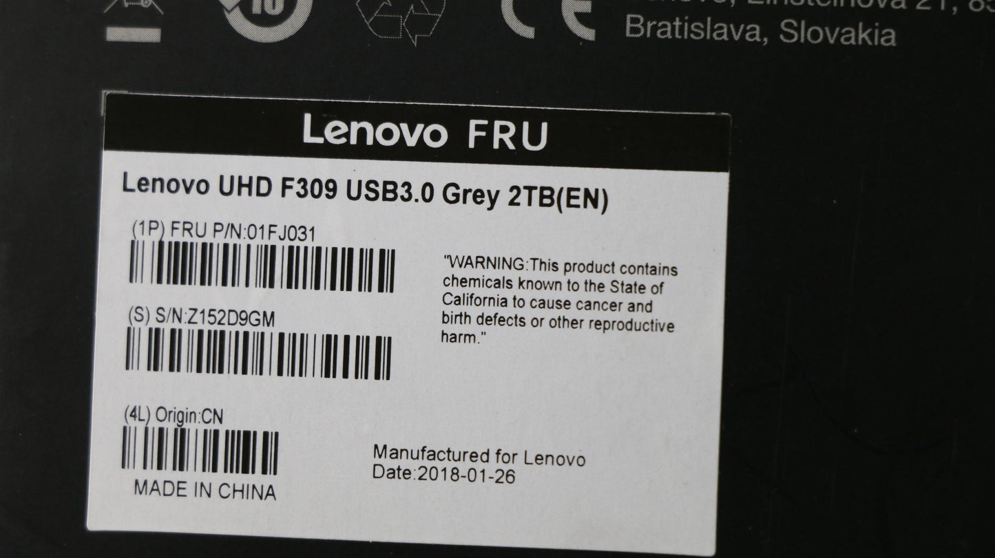 Lenovo Lenovo Uhd F309 Usb3.0 Grey 2T - 01FJ031