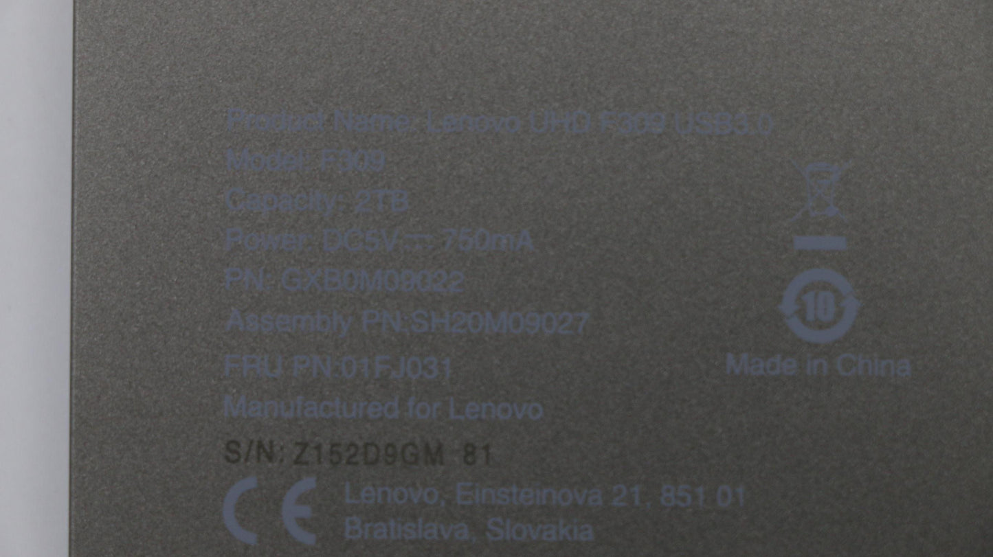 Lenovo Lenovo Uhd F309 Usb3.0 Grey 2T - 01FJ031
