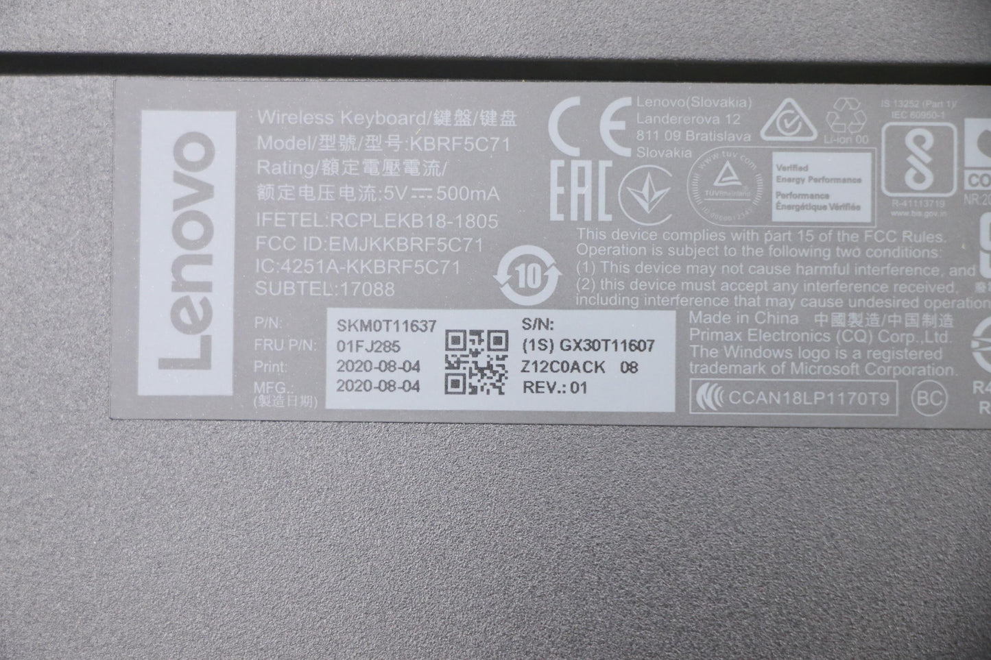 Lenovo Keyboard, External - 01FJ285