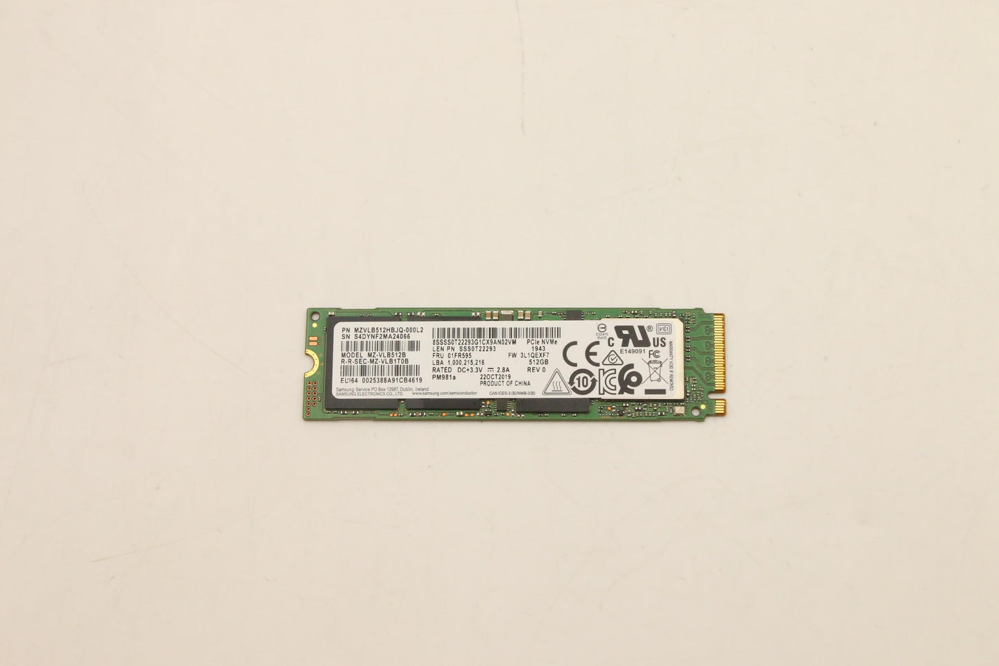 Lenovo (01FR595) SSD, 512GB, M.2, 2280, PCIe 3x4, Samsung