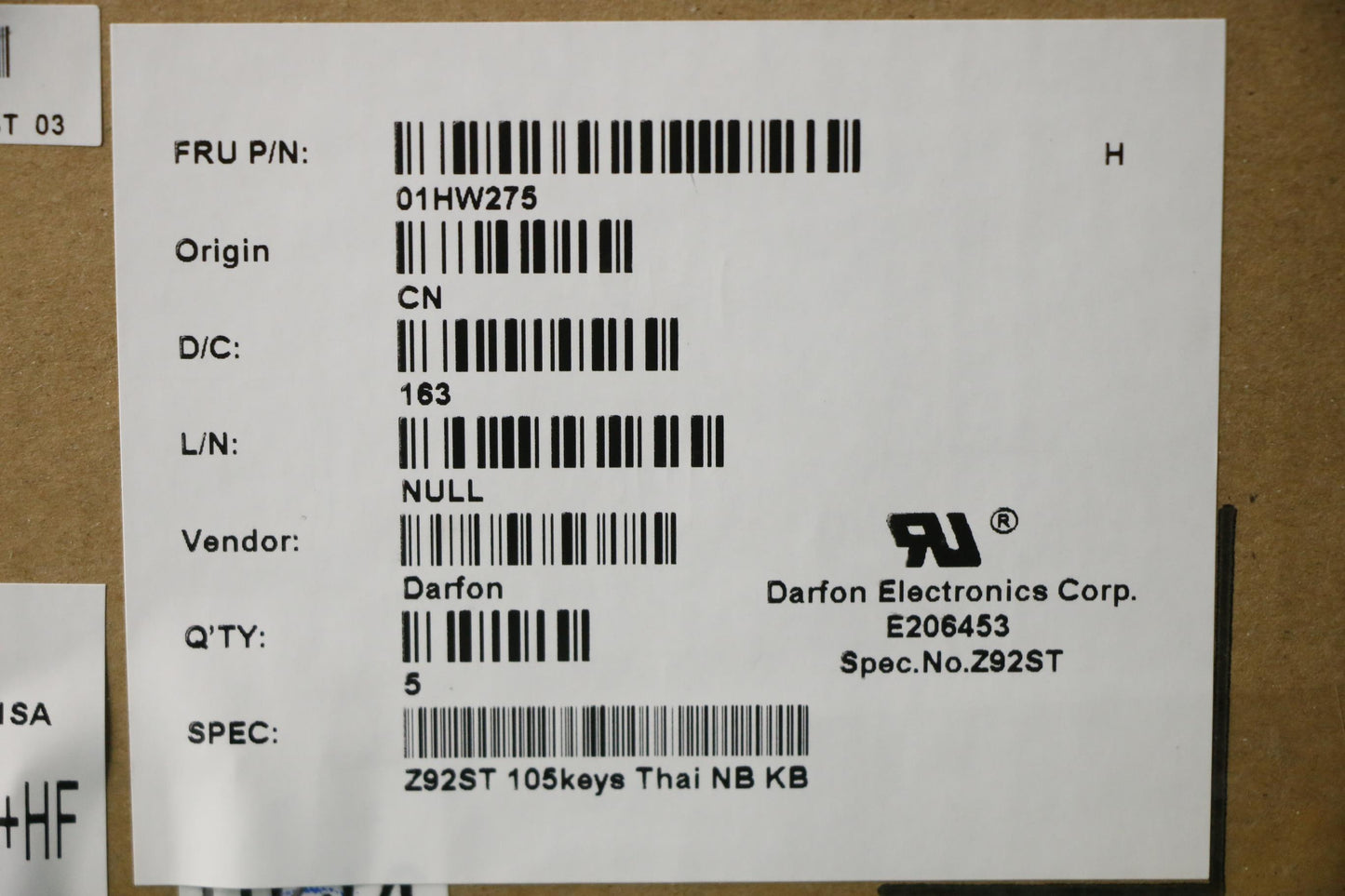 Lenovo Payton2Walter2 Nbl Kbd,Th,Dfn - 01HW275