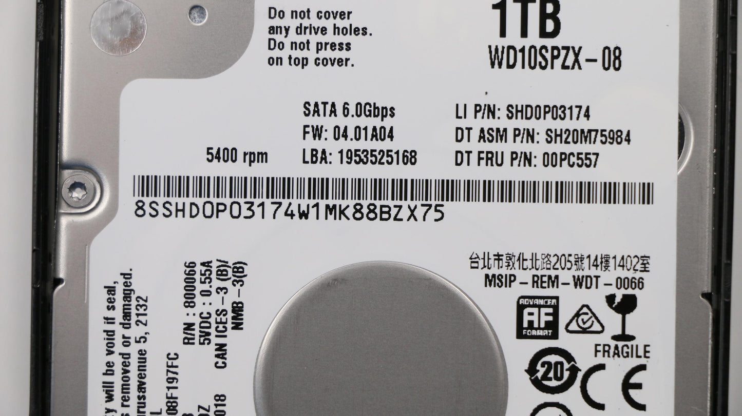 Lenovo Hdd,1Tb,5400,7Mm,Wd,Sata,Std - 01LX011