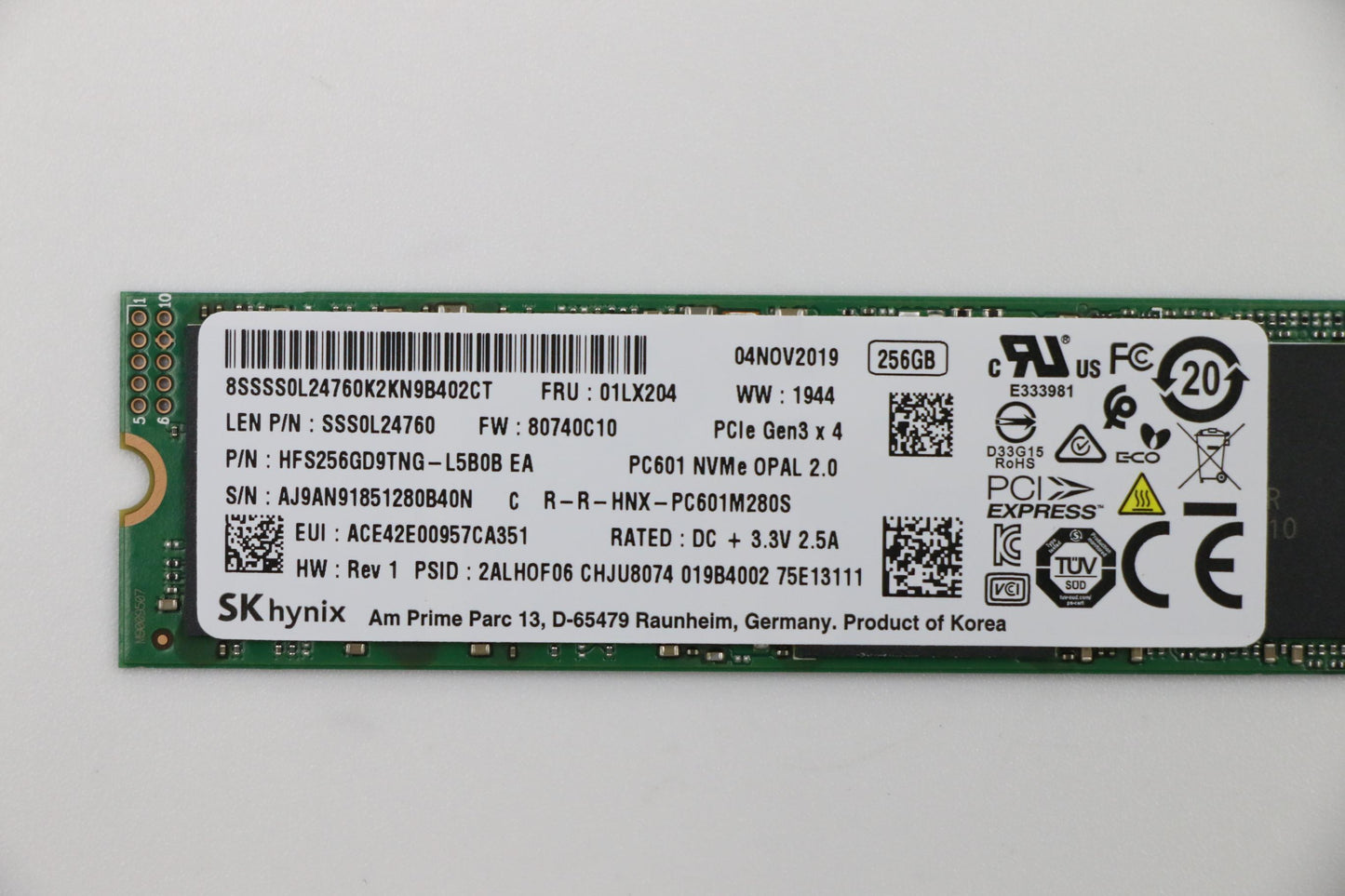 Lenovo (01LX204) SSD 256GB, M.2, 2280, PCIe 3x4, OPAL, SK Hynix