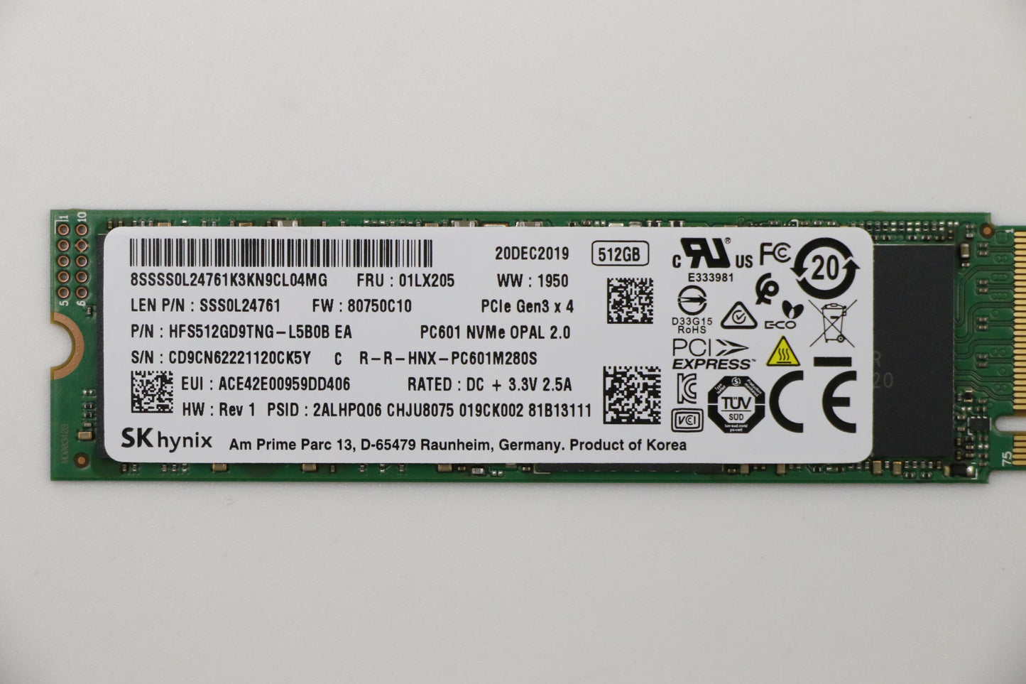 Lenovo 512G M.2 2280 Pcie3X4 Skh Opal - 01LX205