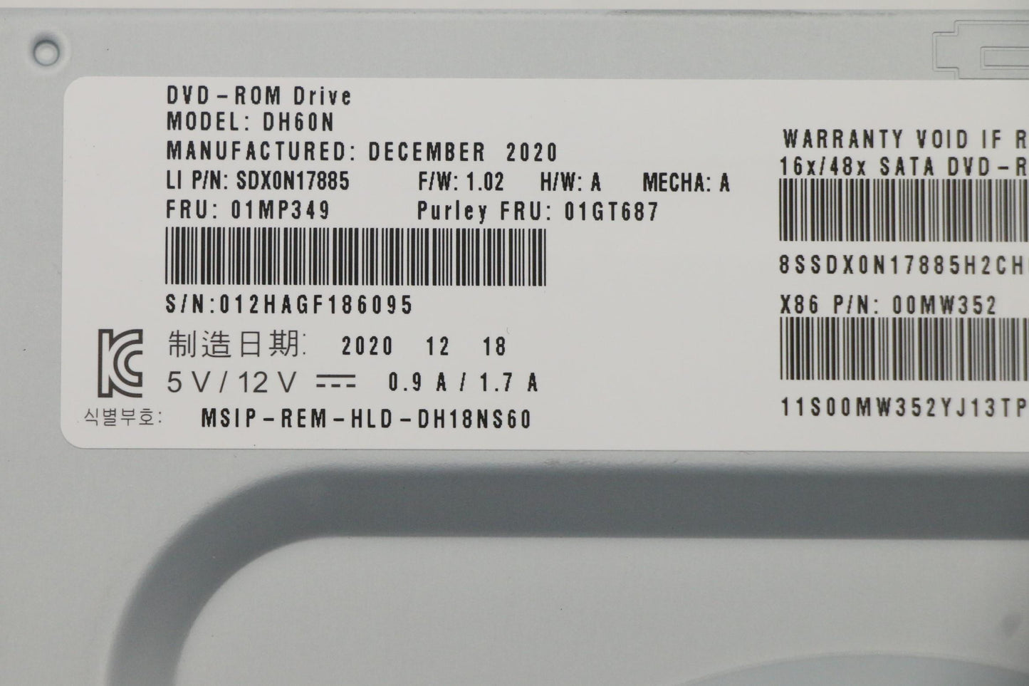 Lenovo Plds Dh-16D8Sh Hh Dvd Rom - 01MP349