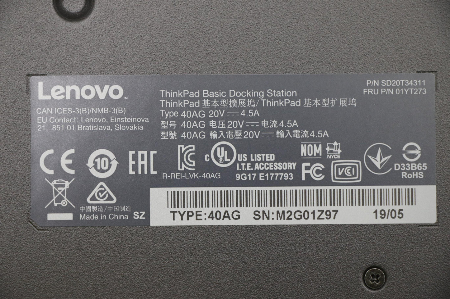 Lenovo Docking Cs18 Me Dock Basic,Usi - 01YT273