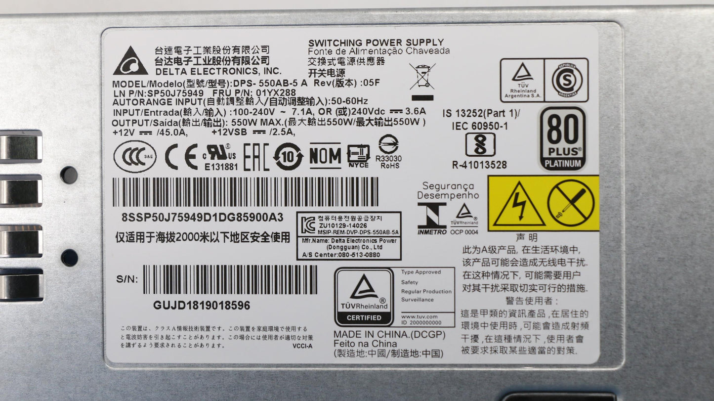 Lenovo 01YX288 Pwrsupply Delta Dps550Ab5 A 55