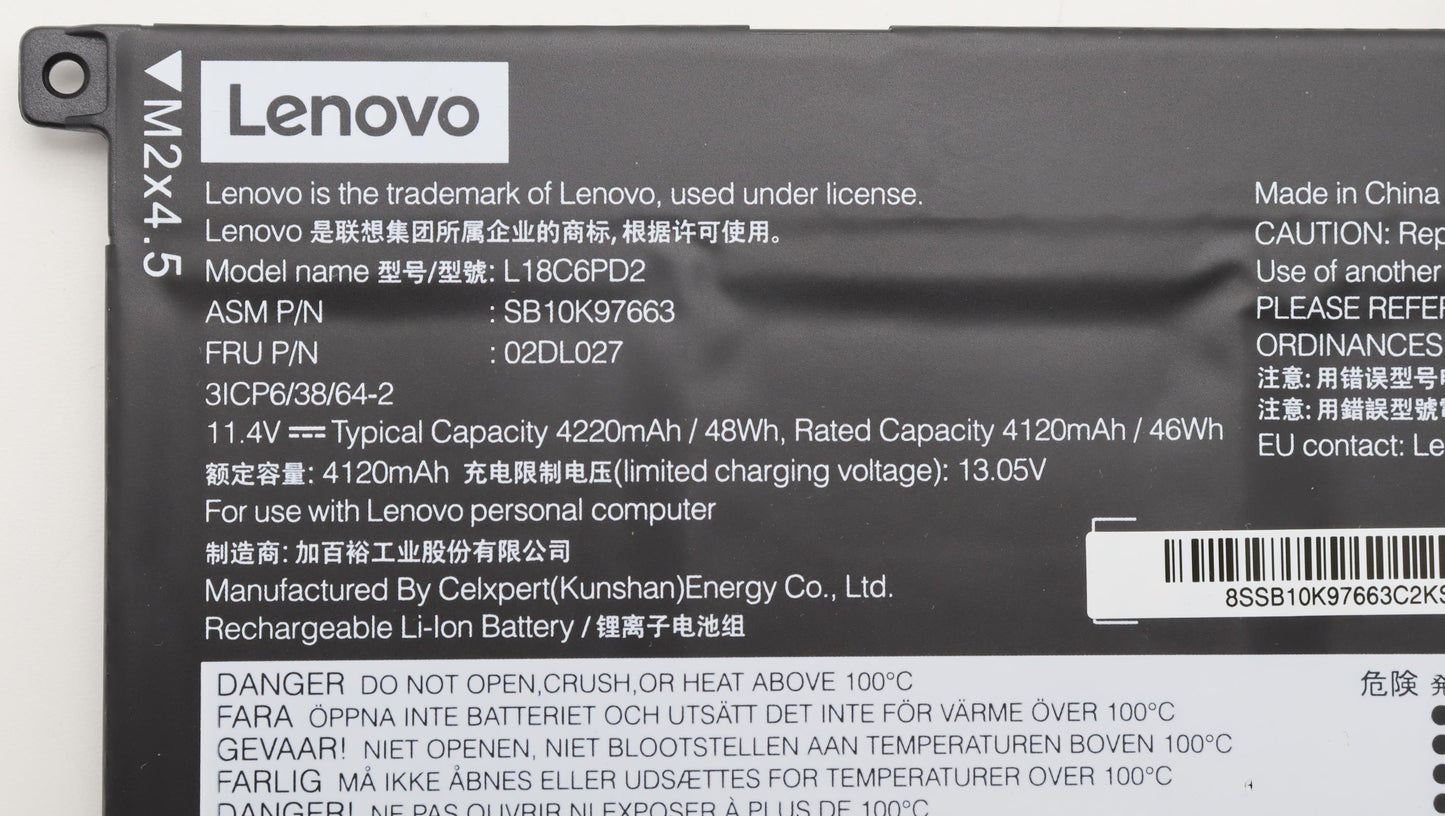 Lenovo Internal 6C 48Wh Liion Cxp - 02DL027