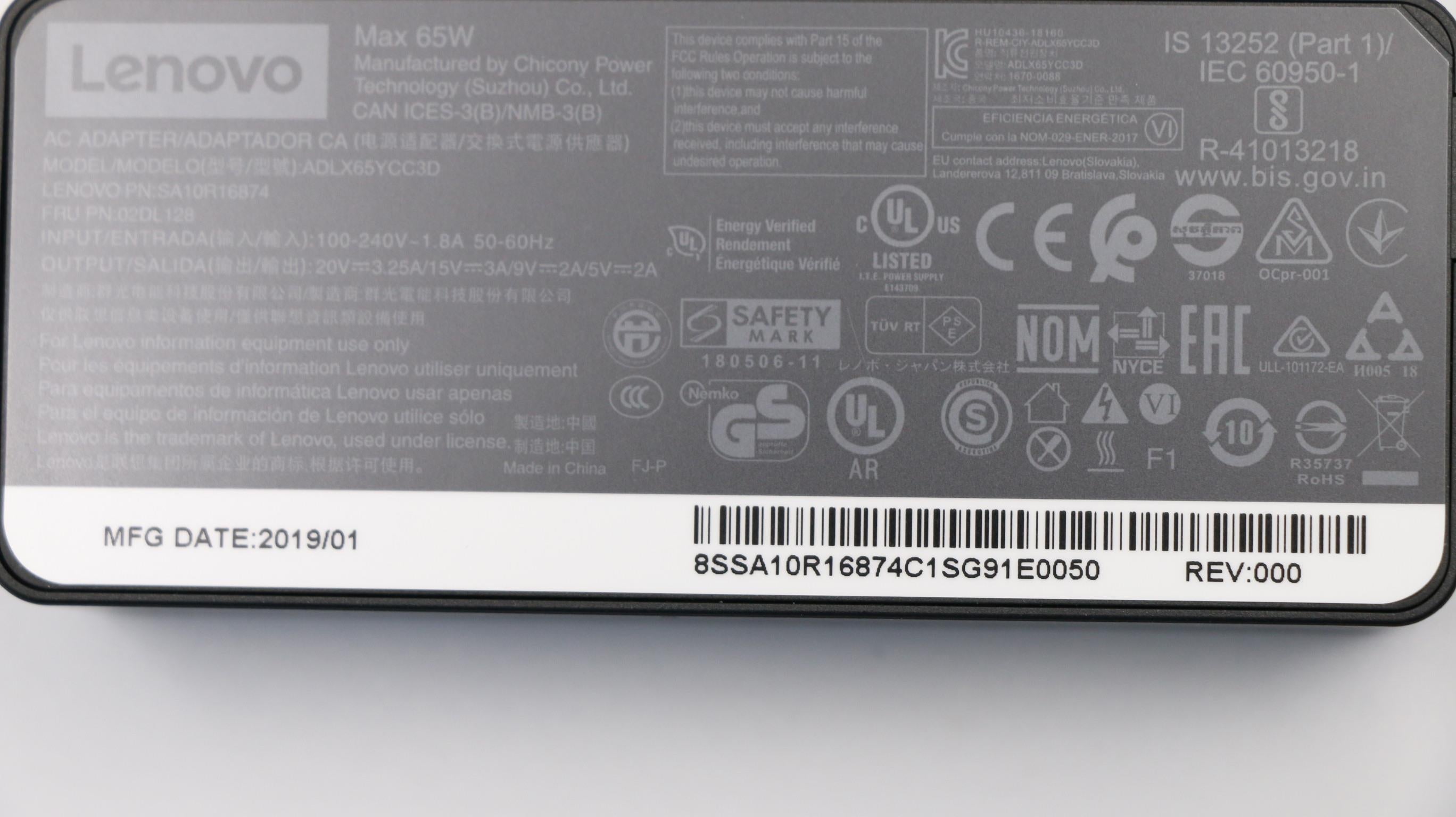 Lenovo Laptop 65W USB-C Power Adapter - 02DL128– LenovoPart