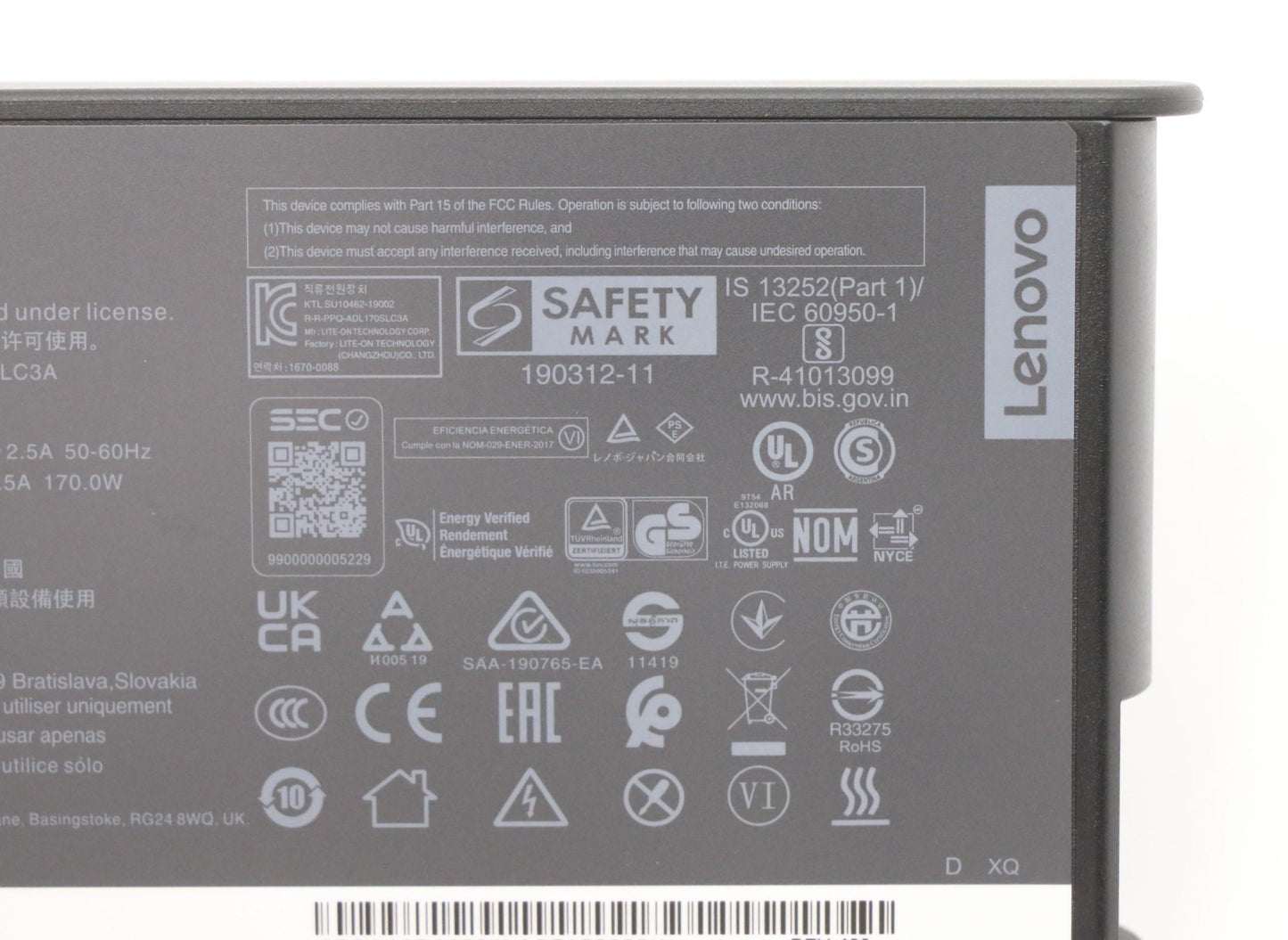 Lenovo (02DL138) AC Adapter, Rectangle, 170W, 3P, Black