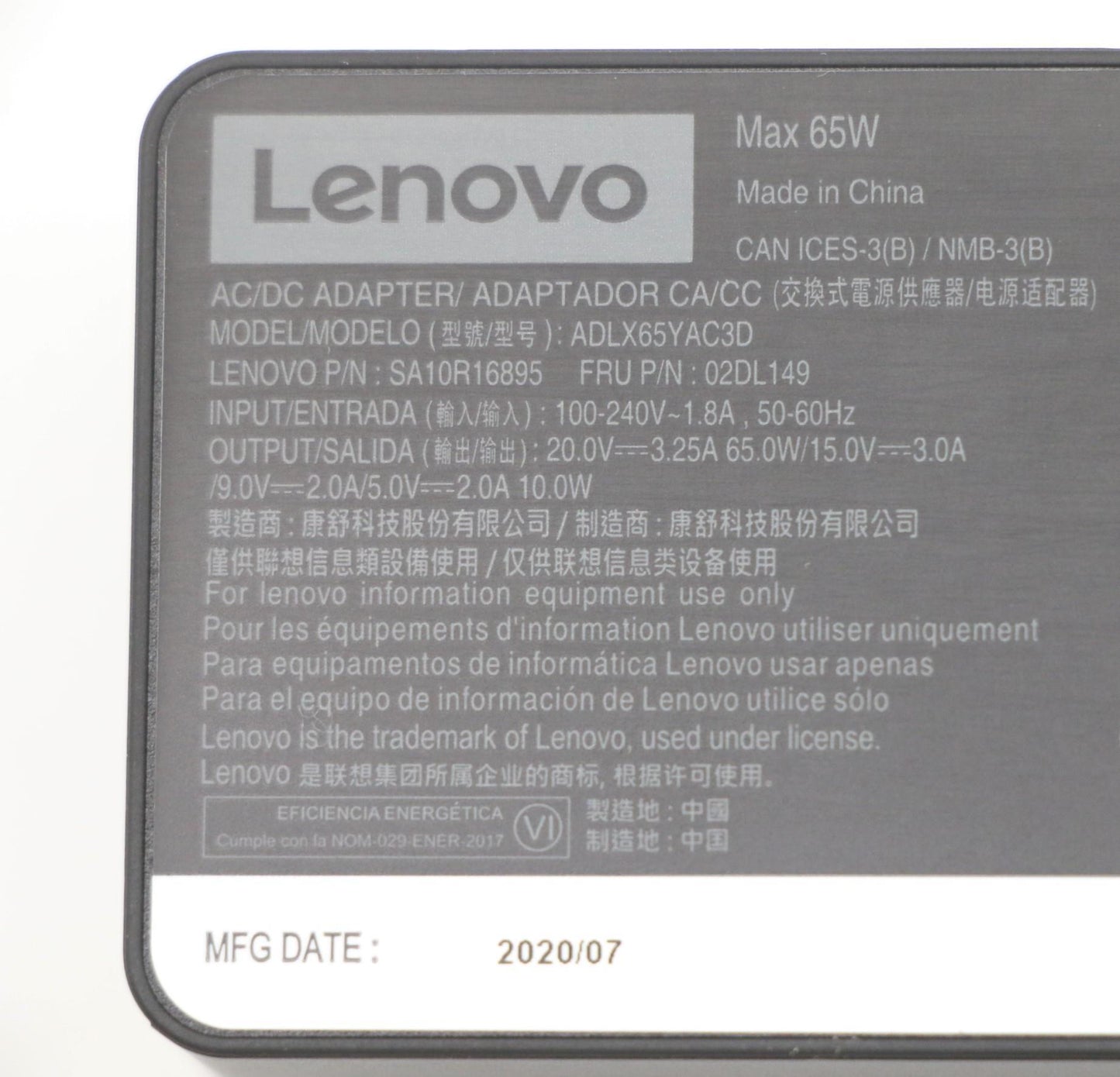 Lenovo Pd 65W 20 15 9 5V 3P Ww Acb - 02DL149