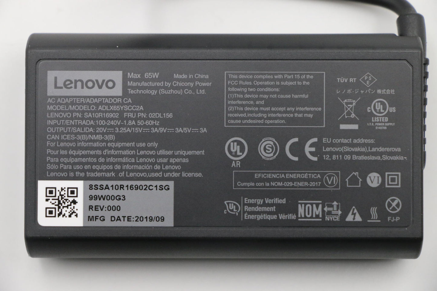 Lenovo (02DL156) - AC_ADAPTER, Type-C, 65W, 2P, Black