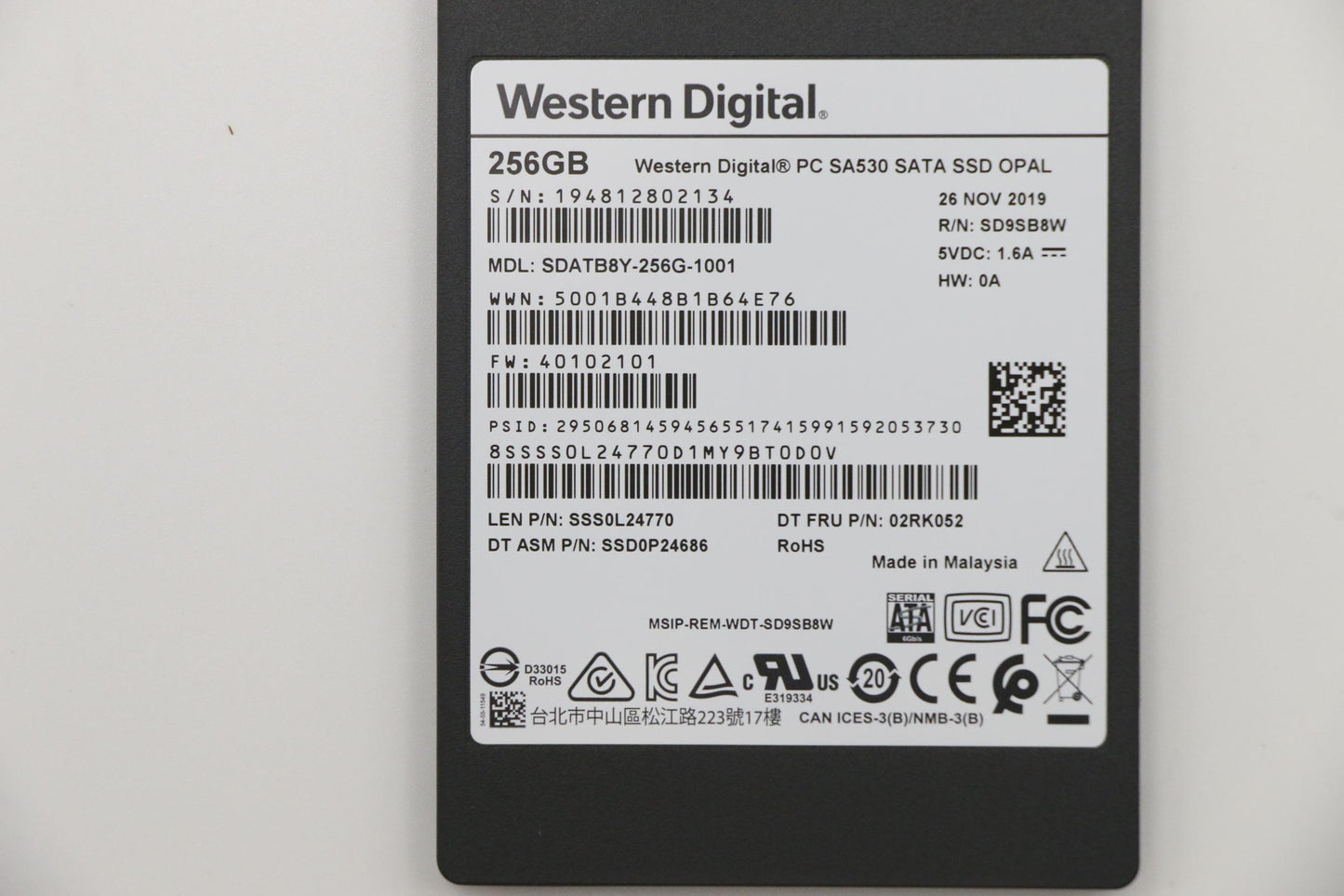 Lenovo Wd Sa530 2.5 256G Opal - 02RK052