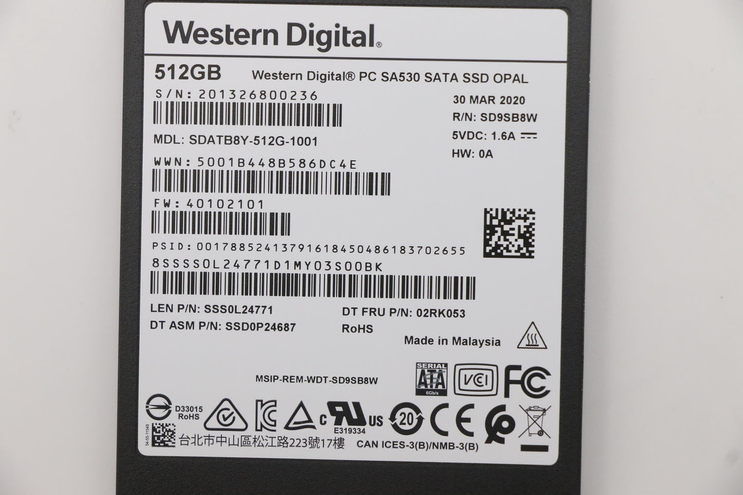 Lenovo Wd Sa530 2.5 512G Opal - 02RK053