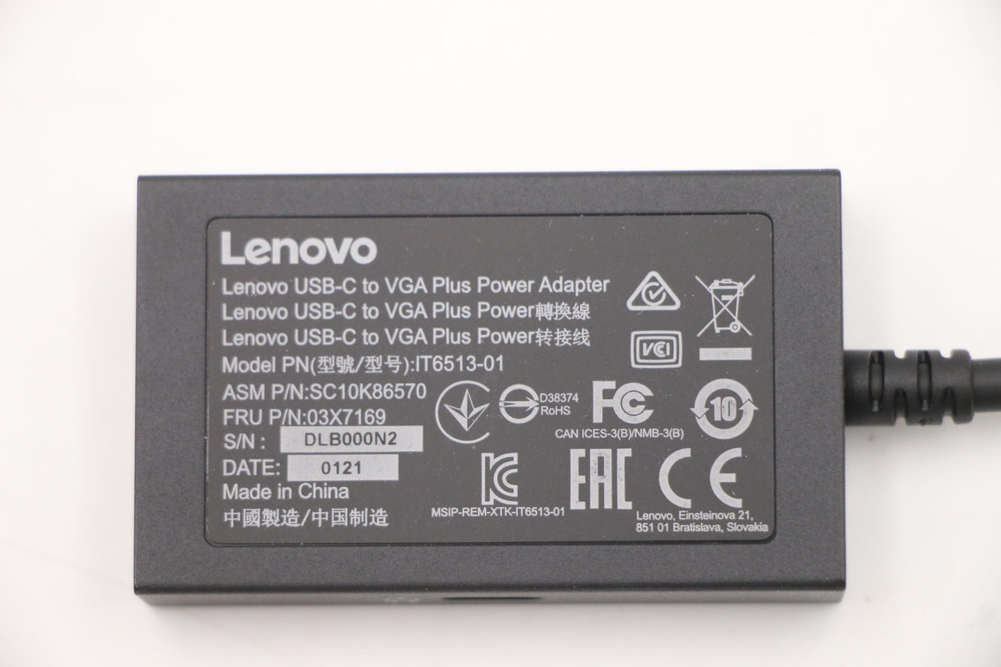 Lenovo 03X7169 Cable Bo Fru Usb C To Vga Powe