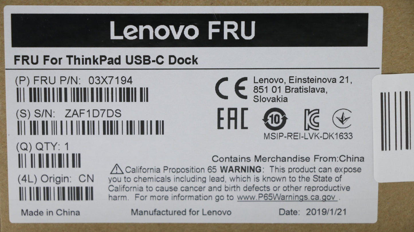 Lenovo Fru Thinkpad Usb-C Dock - 03X7194