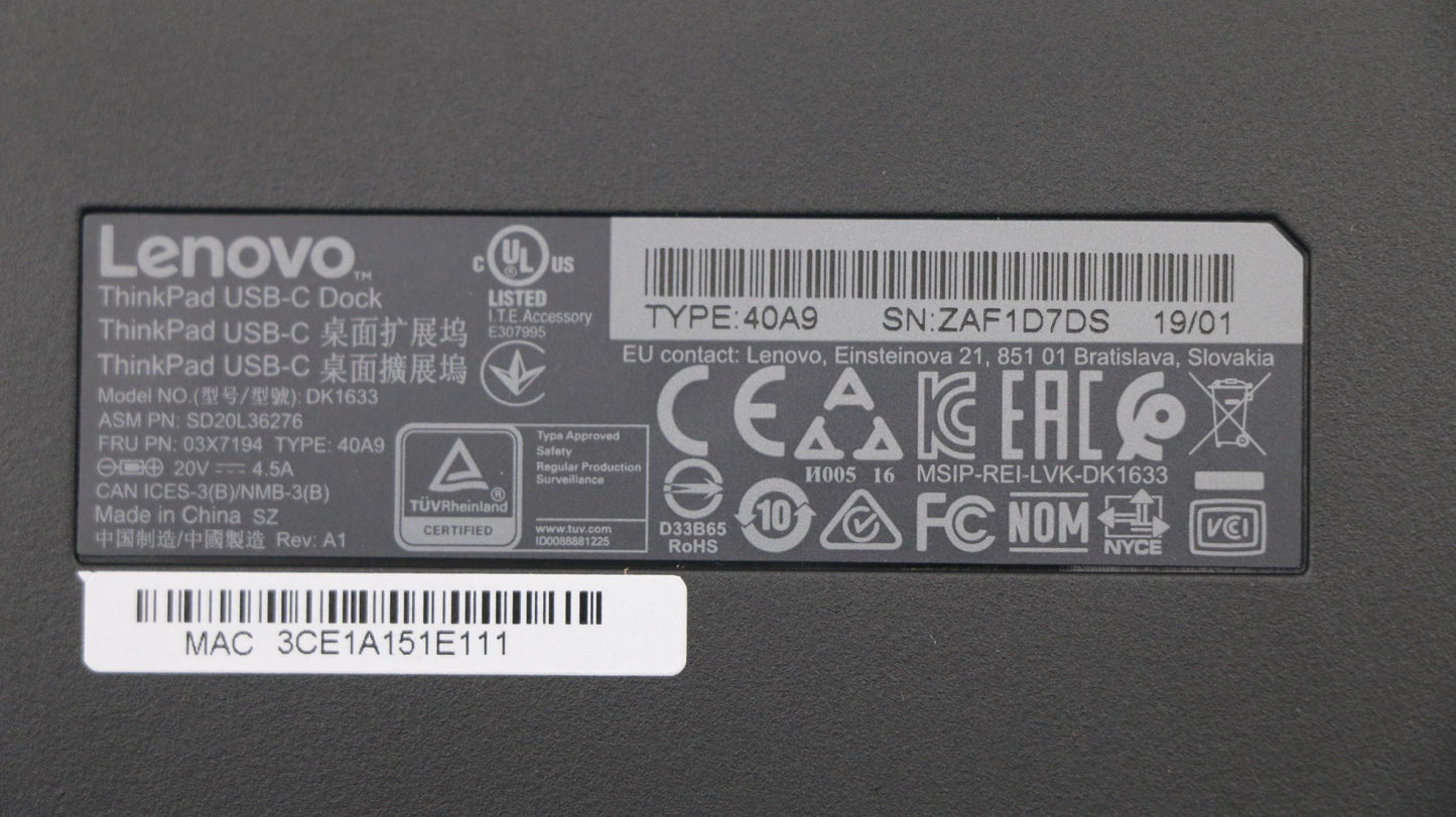 Lenovo Fru Thinkpad Usb-C Dock - 03X7194