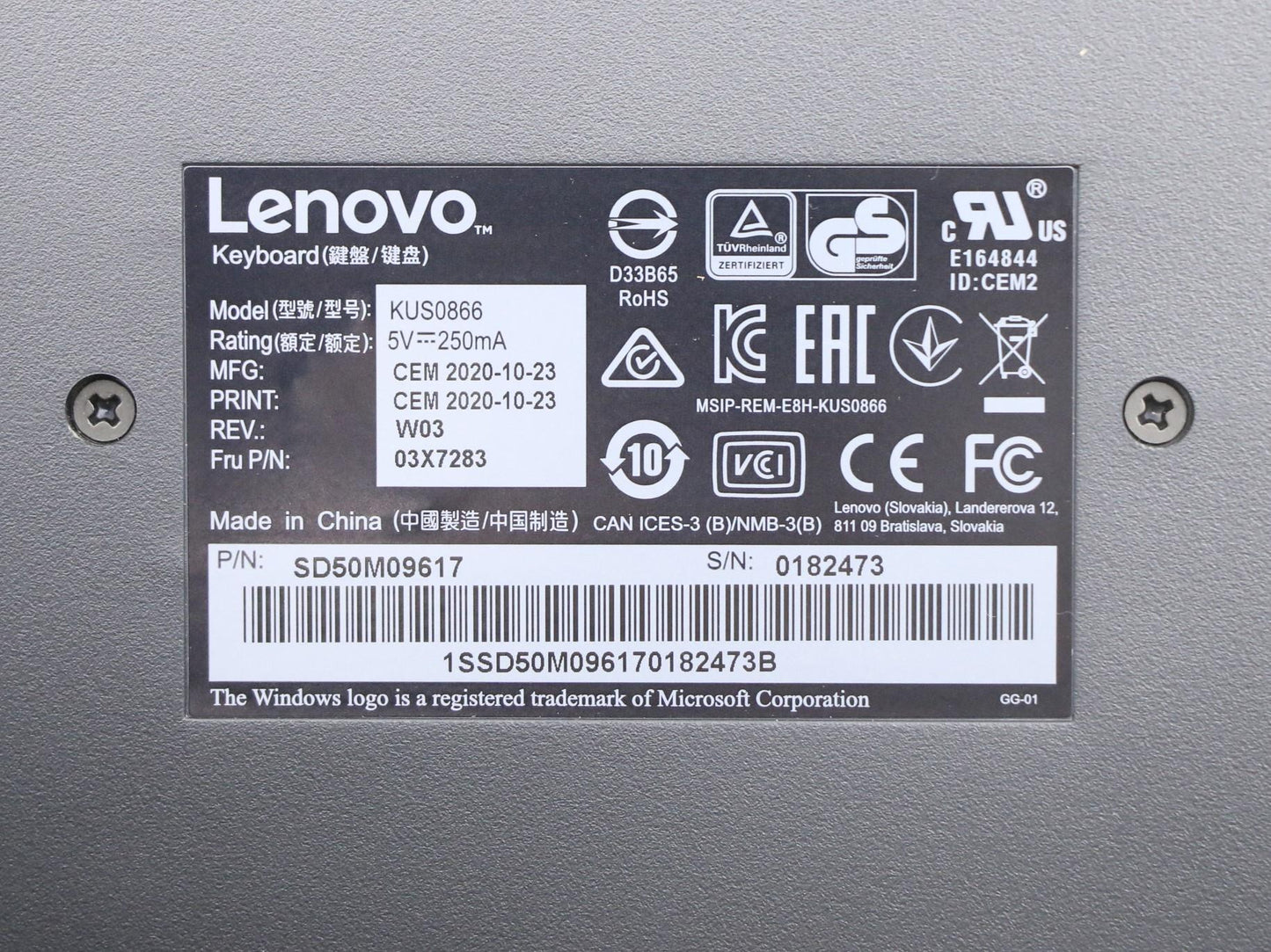 Lenovo Lenovo Usb Smartcard Keyboard - 03X7283