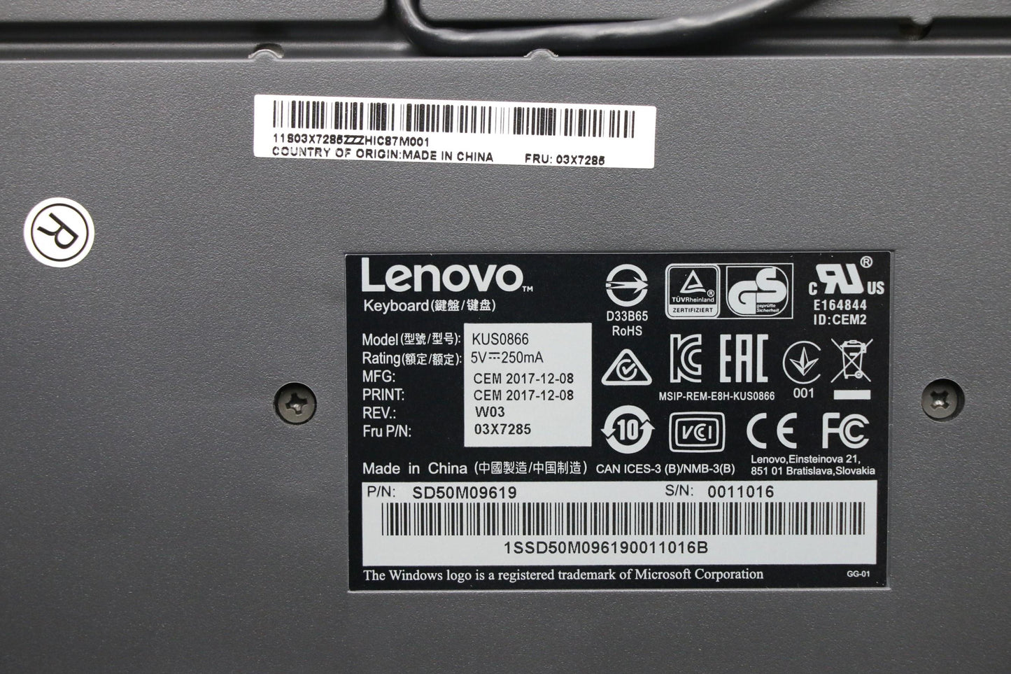 Lenovo Kb Mice Bo Usb Smartcard Keybo - 03X7285