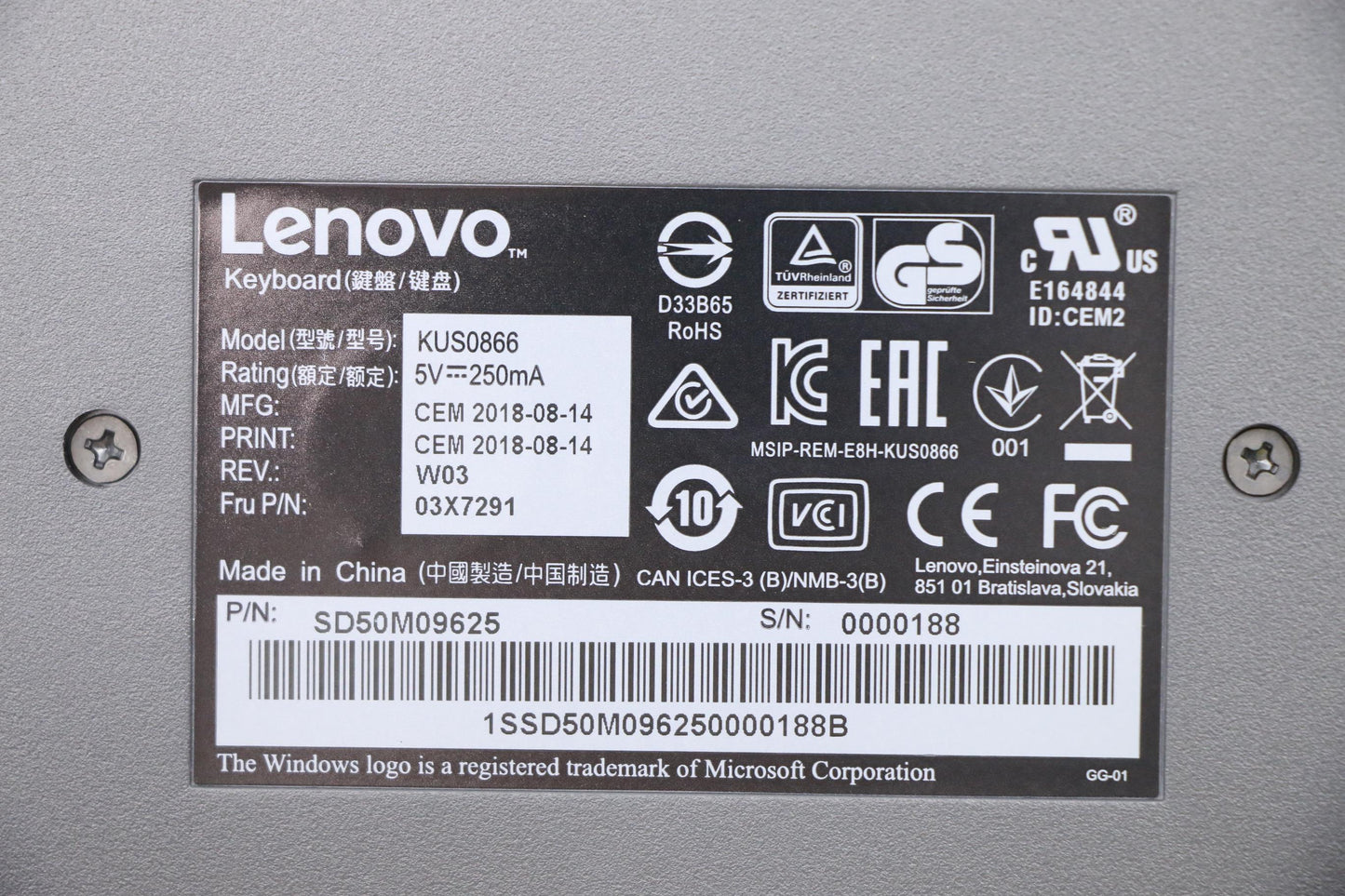 Lenovo Kb Mice Bo Usb Smartcard Keybo - 03X7291