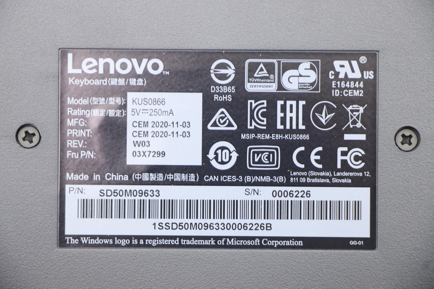 Lenovo 03X7299 Lenovo Usb Smartcard Keyboard