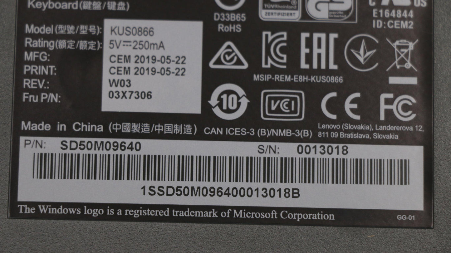 Lenovo Lenovo Usb Smartcard Keyboard - 03X7306