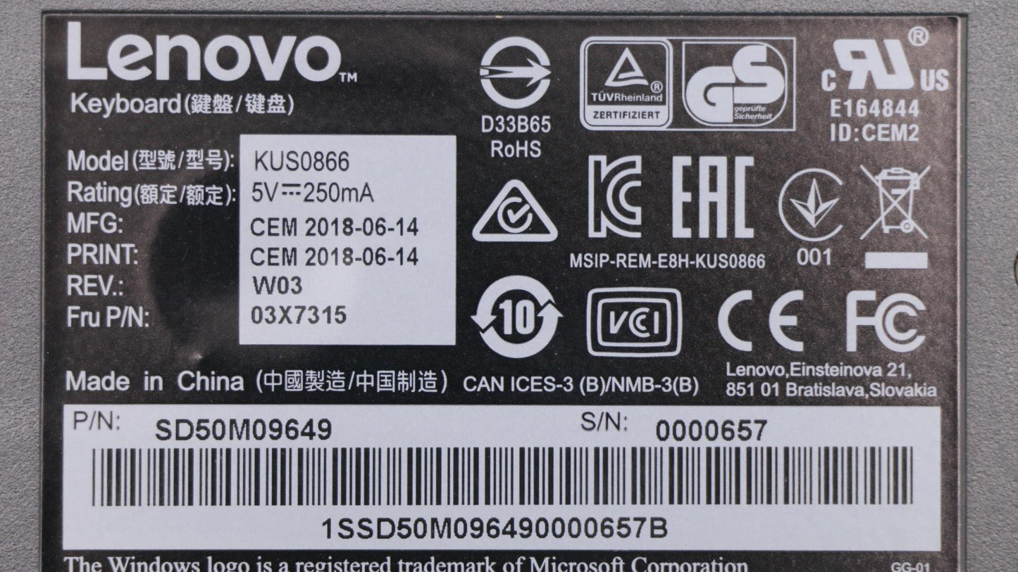 Lenovo Lenovo Usb Smartcard Keyboard - 03X7315