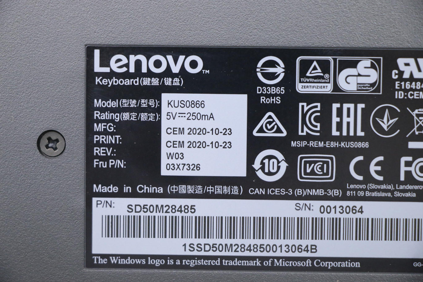 Lenovo Kb Mice Bo Usb Smartcard Keybo - 03X7326