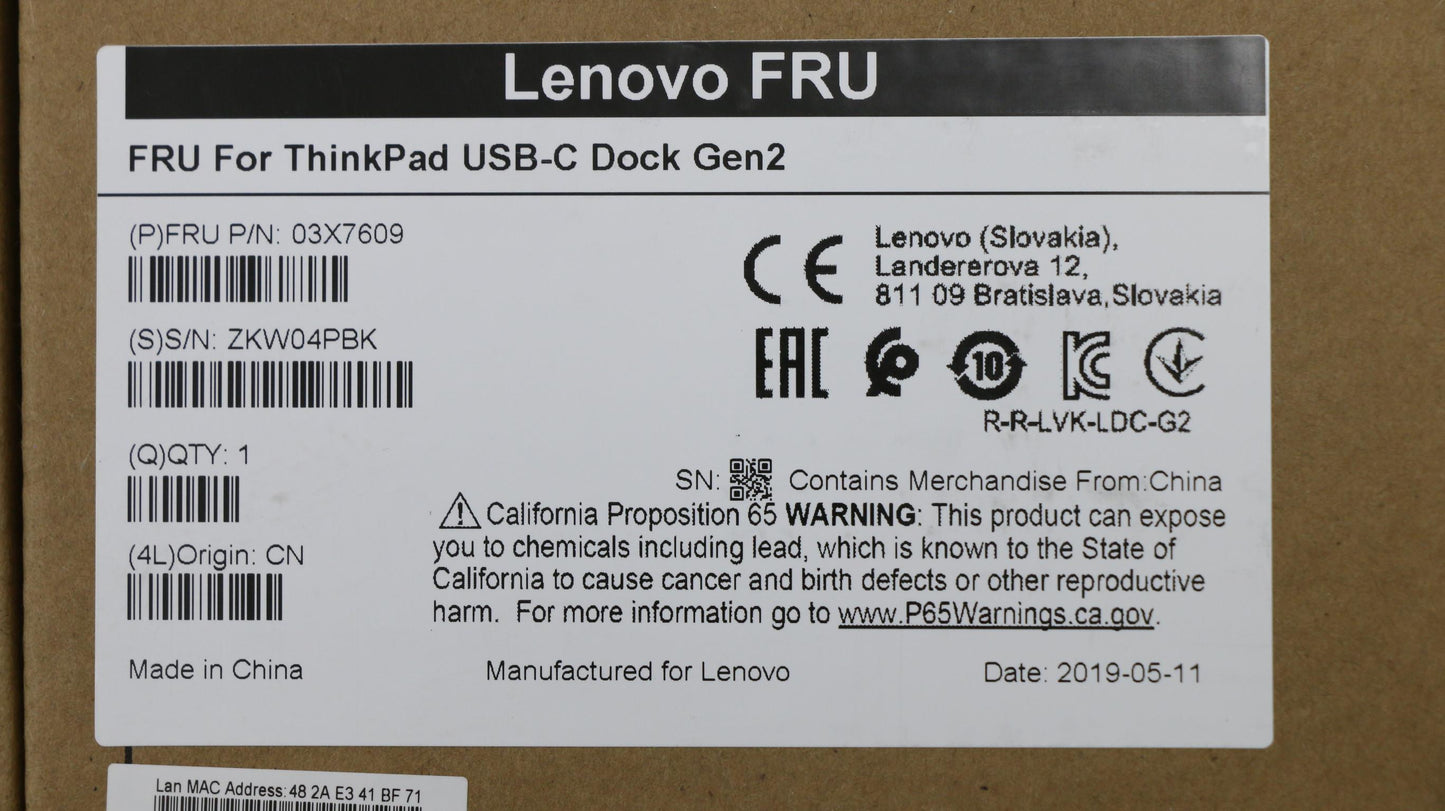 Lenovo Fru For Tp Usb-C Dock Gen2 - 03X7609