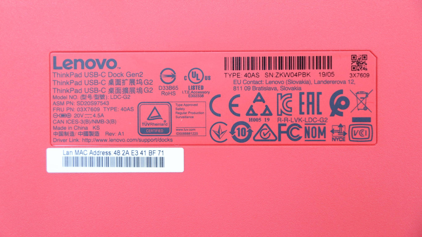 Lenovo Fru For Tp Usb-C Dock Gen2 - 03X7609