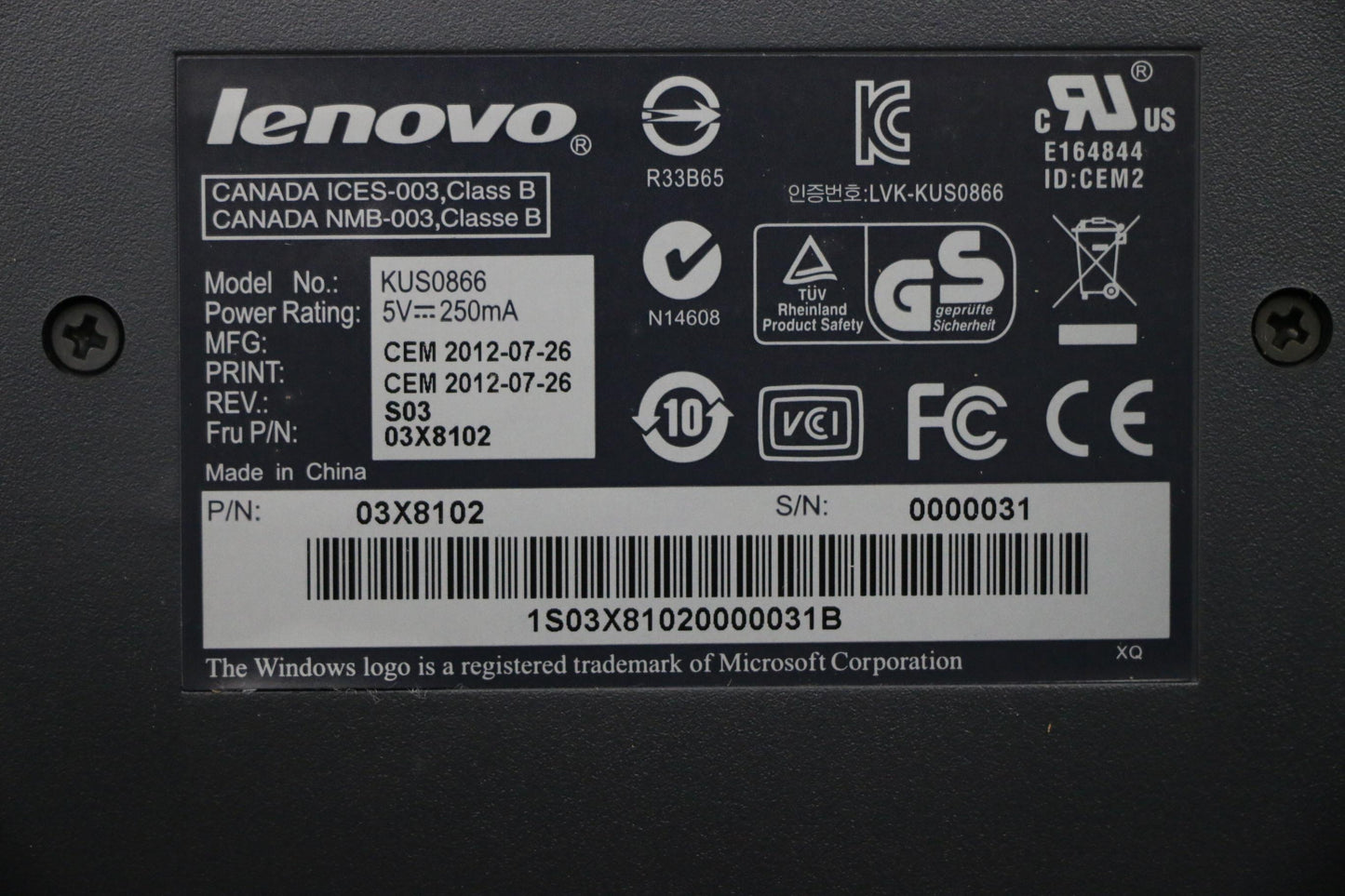 Lenovo Kb Keyboards External - 03X8102