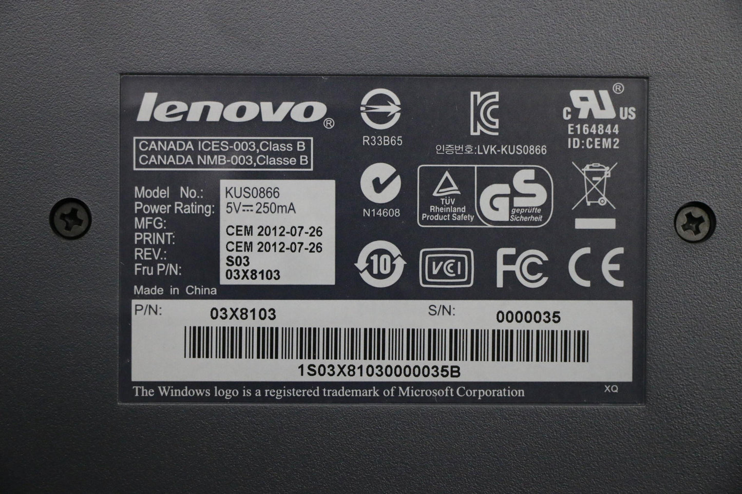 Lenovo Kb Keyboards External - 03X8103