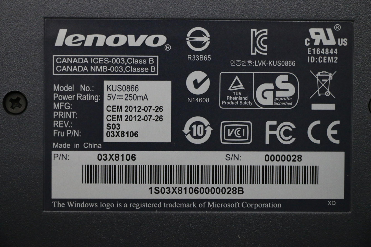 Lenovo Kb Keyboards External - 03X8106