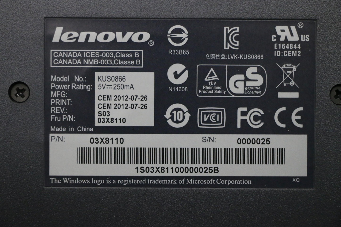 Lenovo Kb Keyboards External - 03X8110