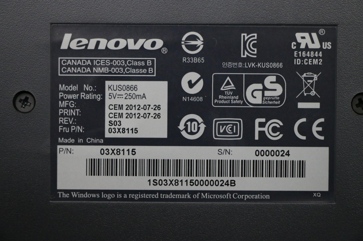Lenovo Kb Keyboards External - 03X8115