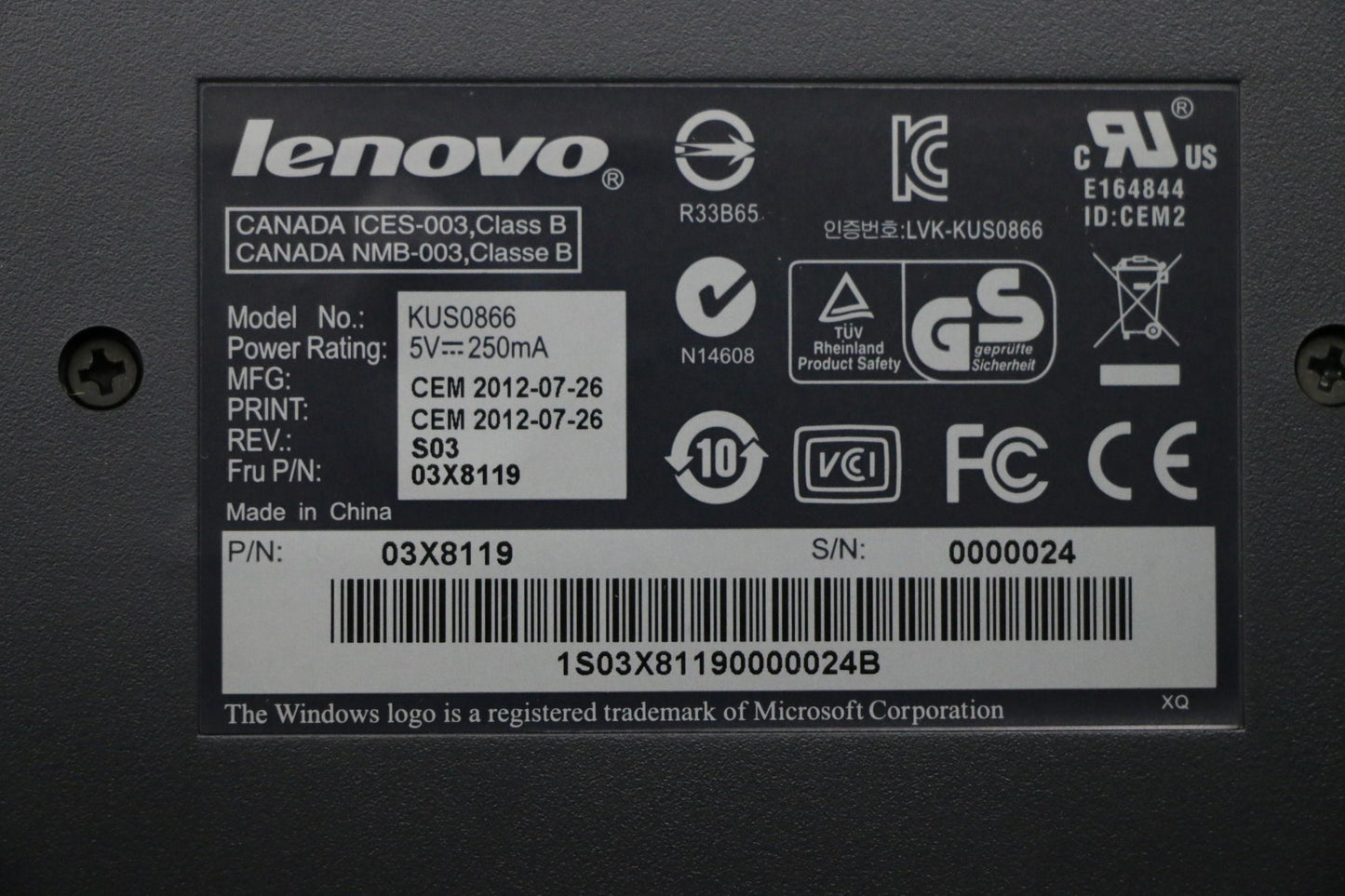 Lenovo Kb Keyboards External - 03X8119
