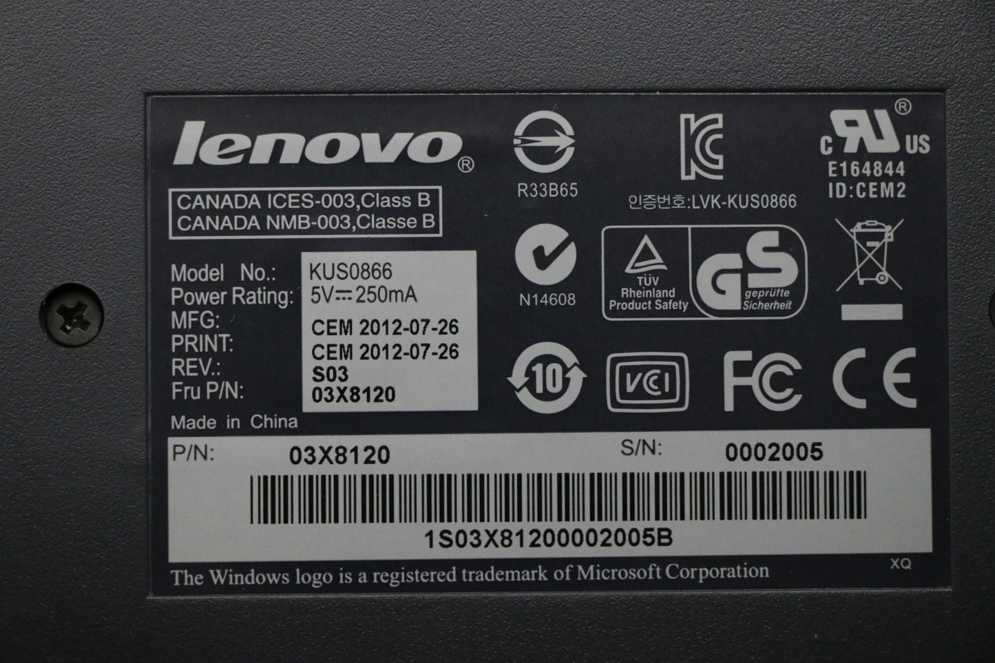 Lenovo Kb Keyboards External - 03X8120