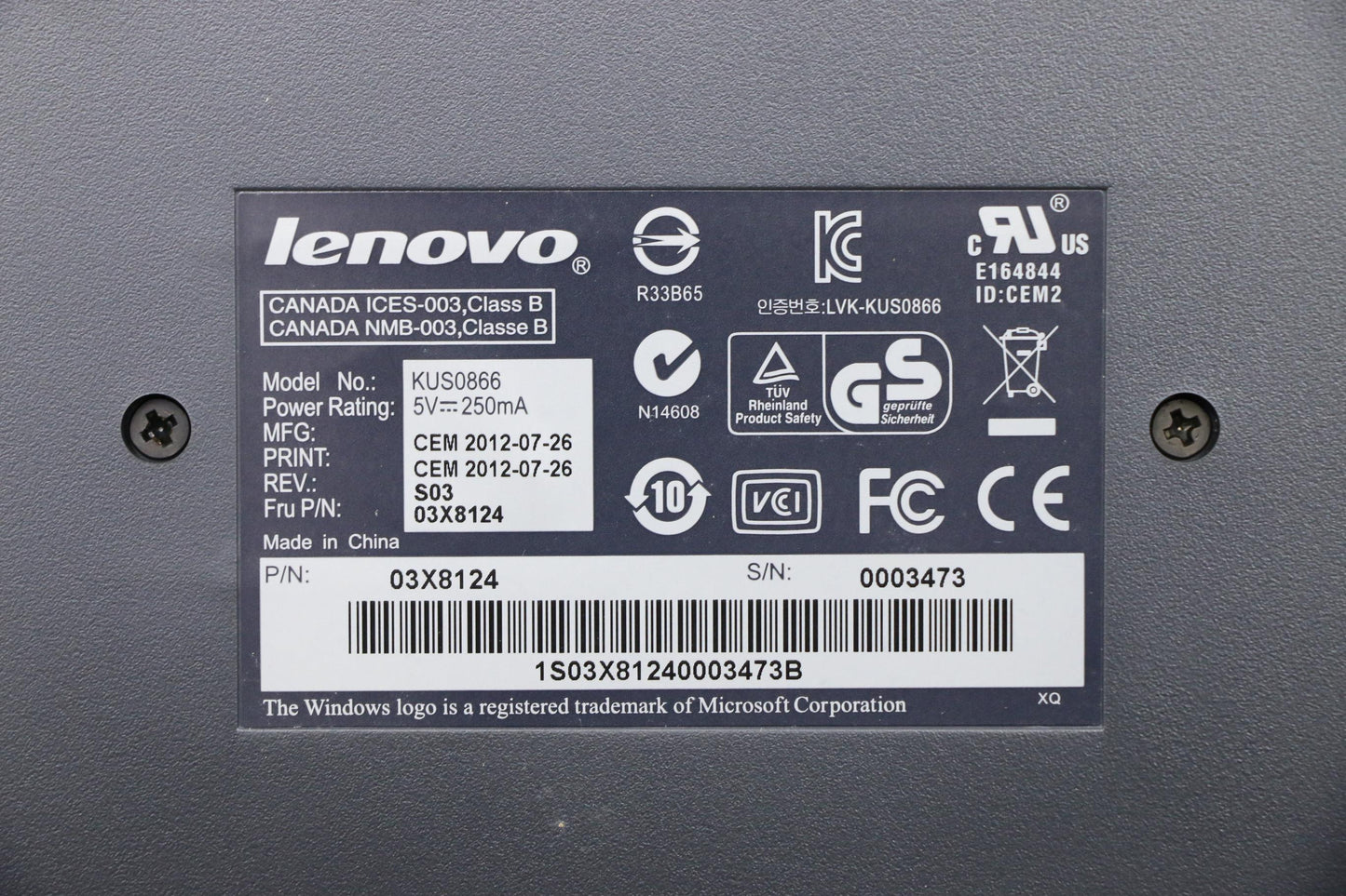 Lenovo Kb Keyboards External - 03X8124