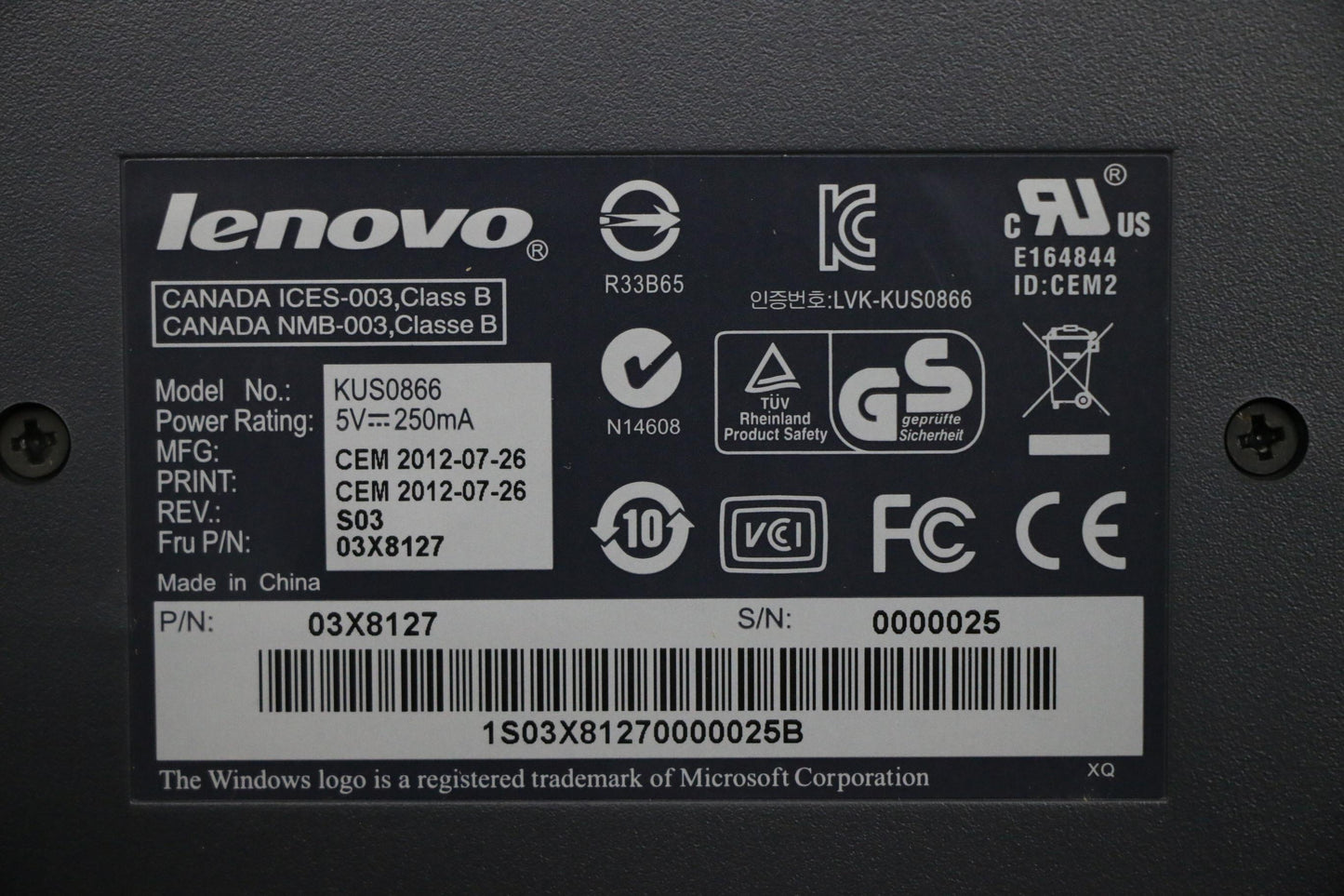 Lenovo Kb Keyboards External - 03X8127