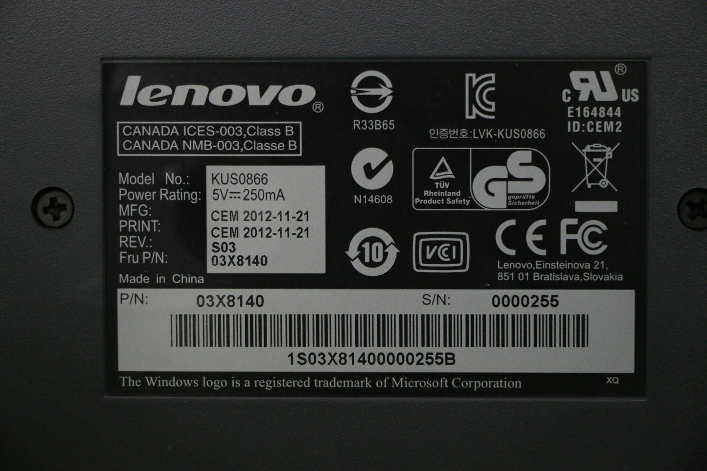 Lenovo Kyb Mouse - 03X8140