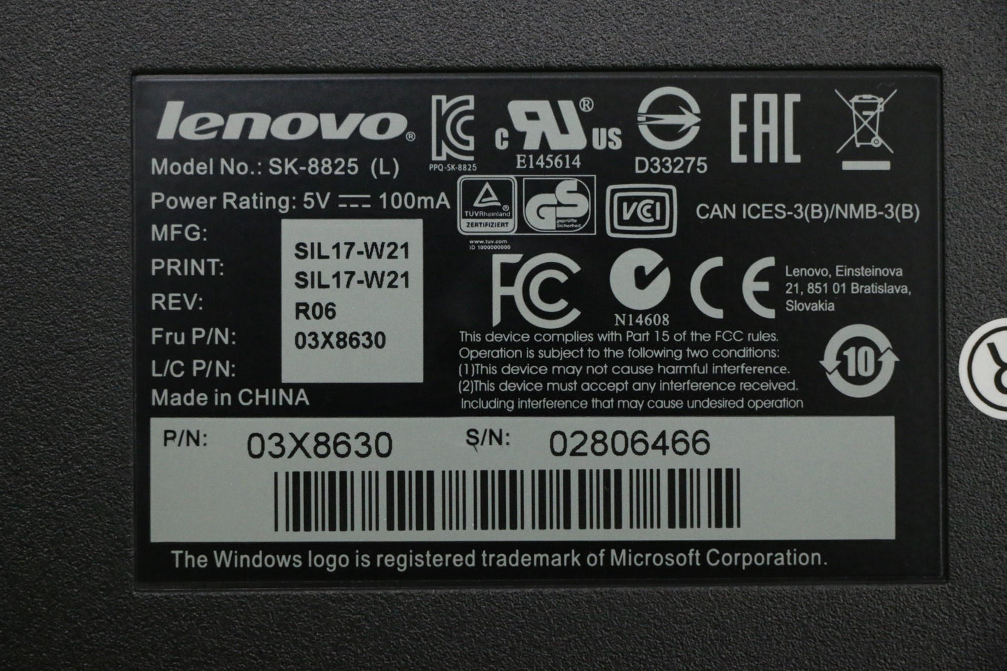 Lenovo Keyboard Us Euro(International - 03X8630