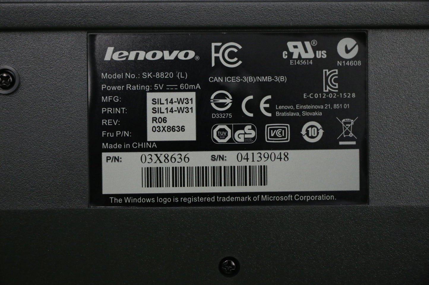 Lenovo Kb Keyboards External - 03X8636