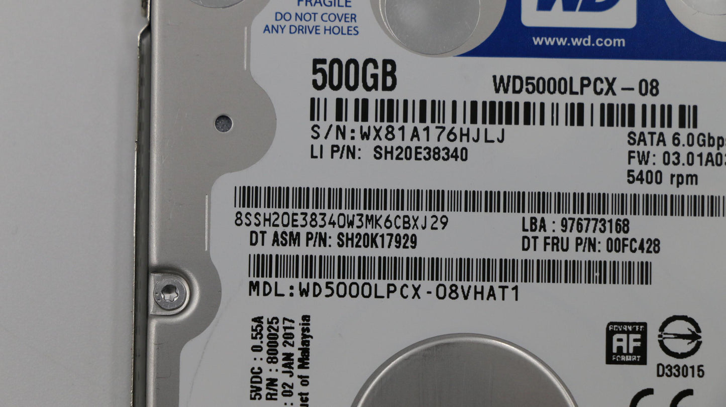 Lenovo *Wd Blue Hdd 500Gb 2.5 - 04W0596