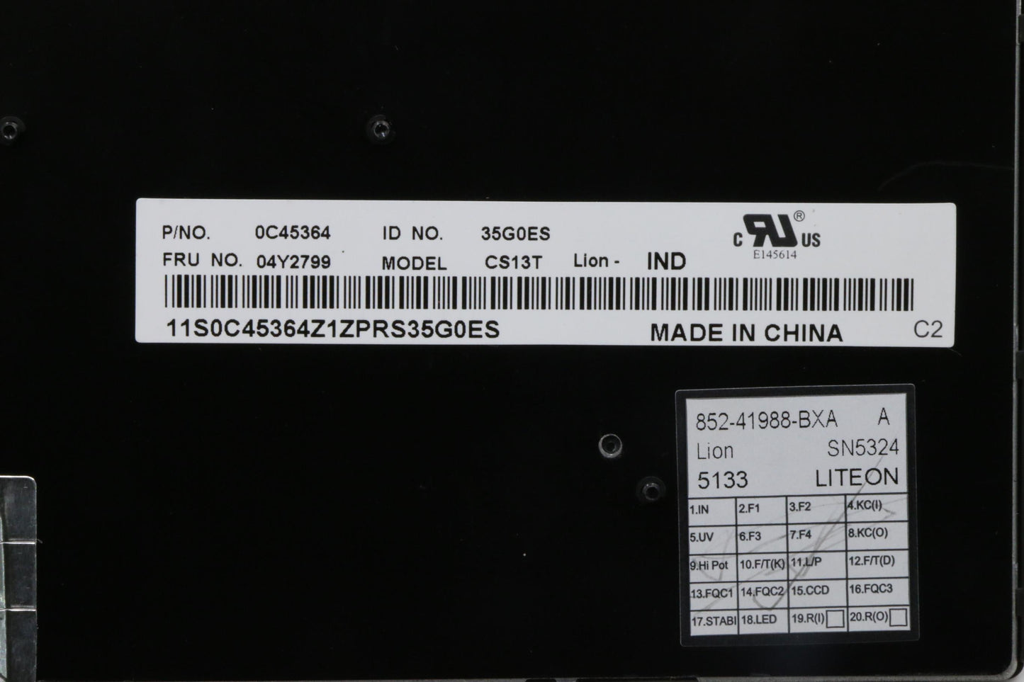 Lenovo Lion-Keyboard Indian Liteon - 04Y2799