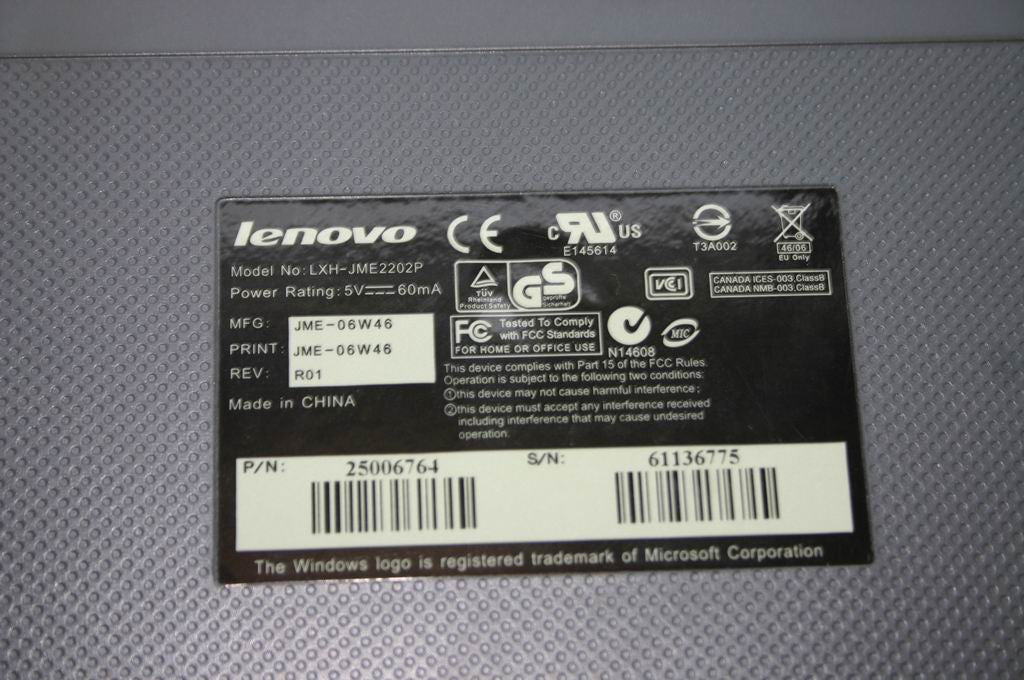 Lenovo 25006764 Keyboard Ps/2 Sunrex Lxh-Jme22