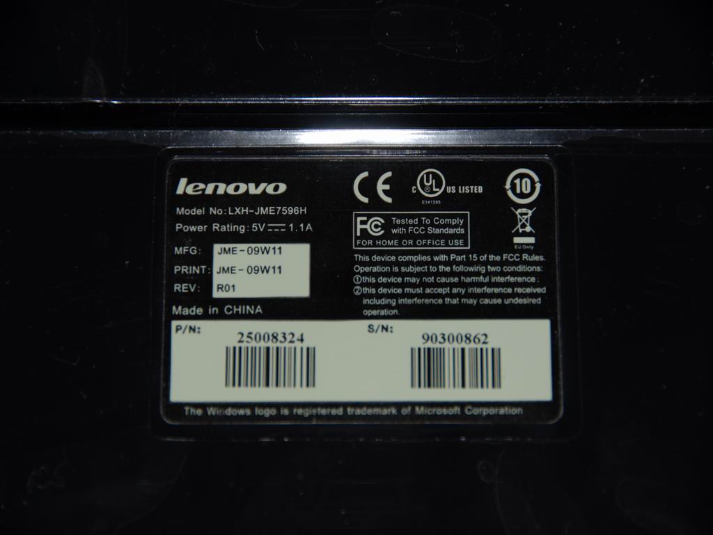 Lenovo 25008324 Keyboard Sunrex Lxh-Jme7596H U