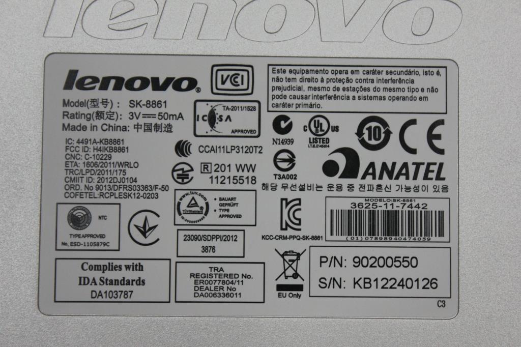 Lenovo 90200550 Kb Liteon Sk-8861(Us) S-Silk S