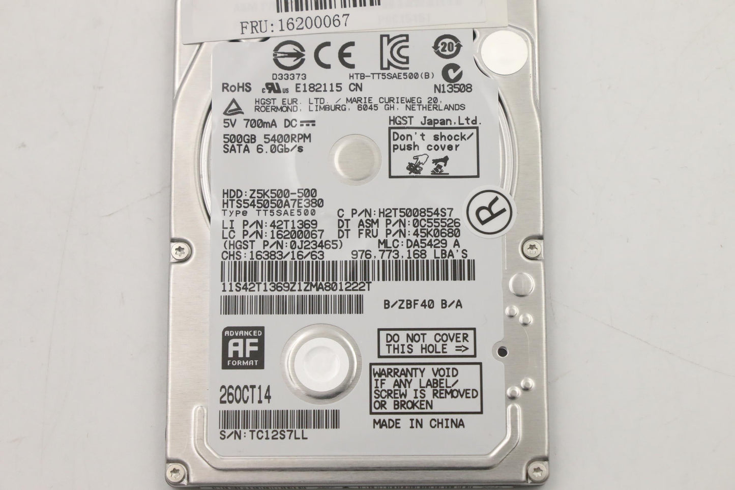 Lenovo 16200067 Hdd 500Gb Hgst Hts545050A7E380