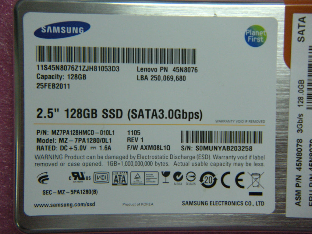 Lenovo Driveh Tray-Sata Ssd 128Gb Sam - 45N8079
